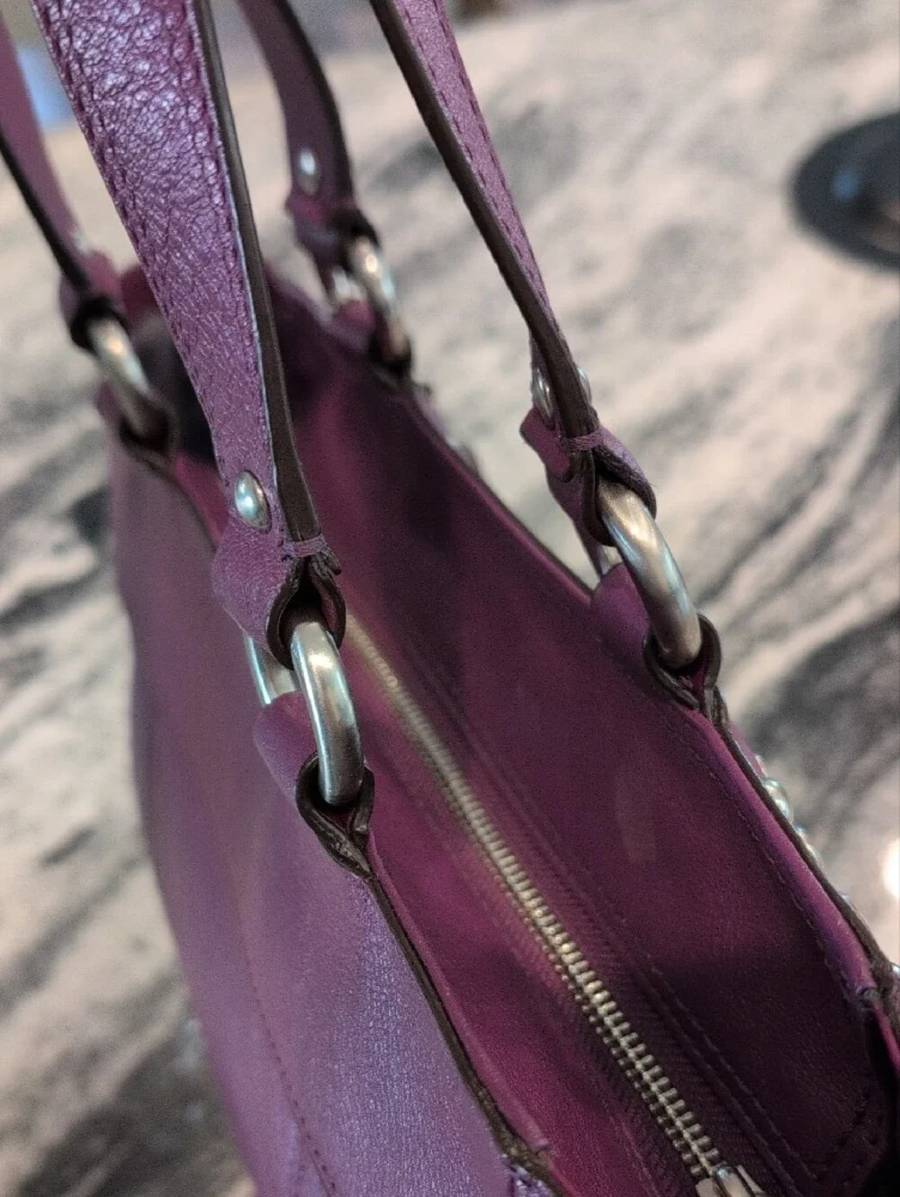 COACH Zoe Purple Glove-tanned Leather Studded Shoulder Bag